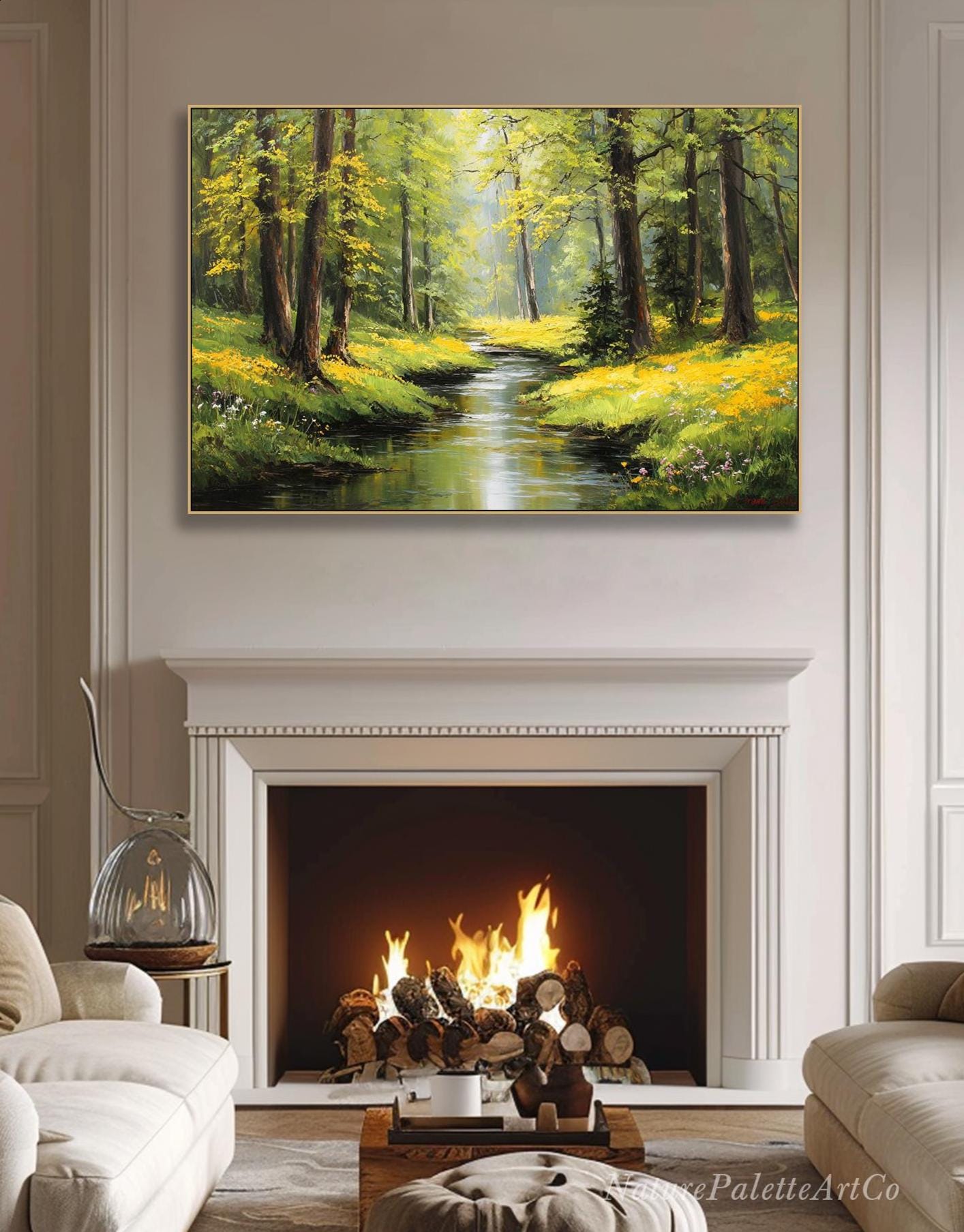 Sunlit Forest Stream Oil Painting on Canvas Landscape Textured Wall Art ...