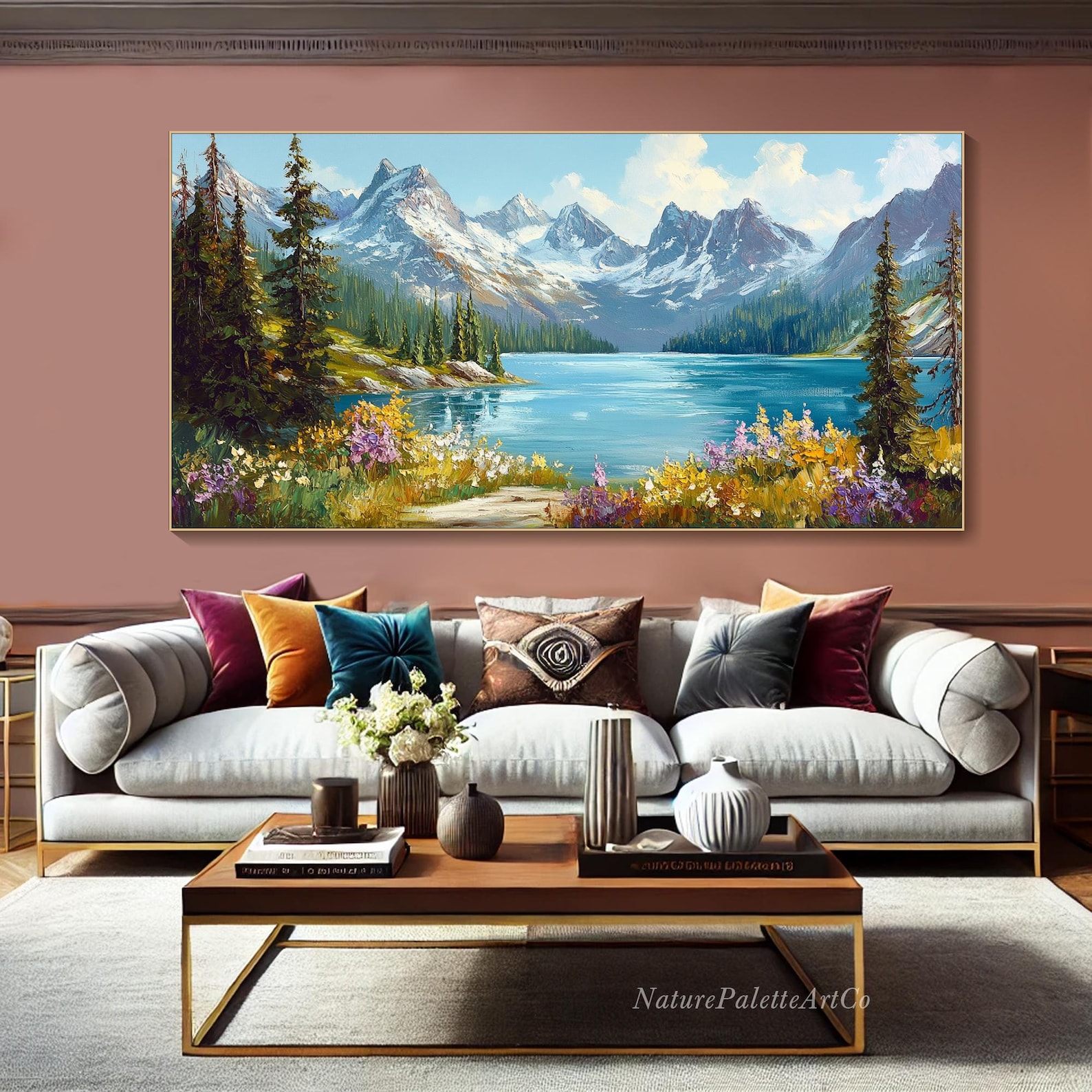 Forest Landscape Hand Painted Oil Painting on Canvas Lake Mountain ...