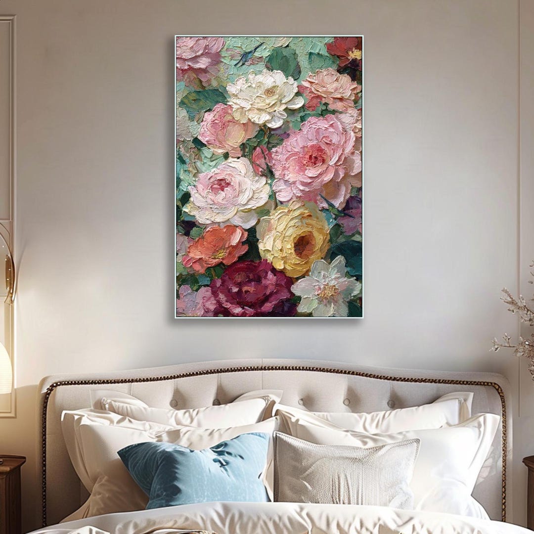 Floral Painting on Canvas 3D Impasto Rose Textured Wall Art Colorful ...