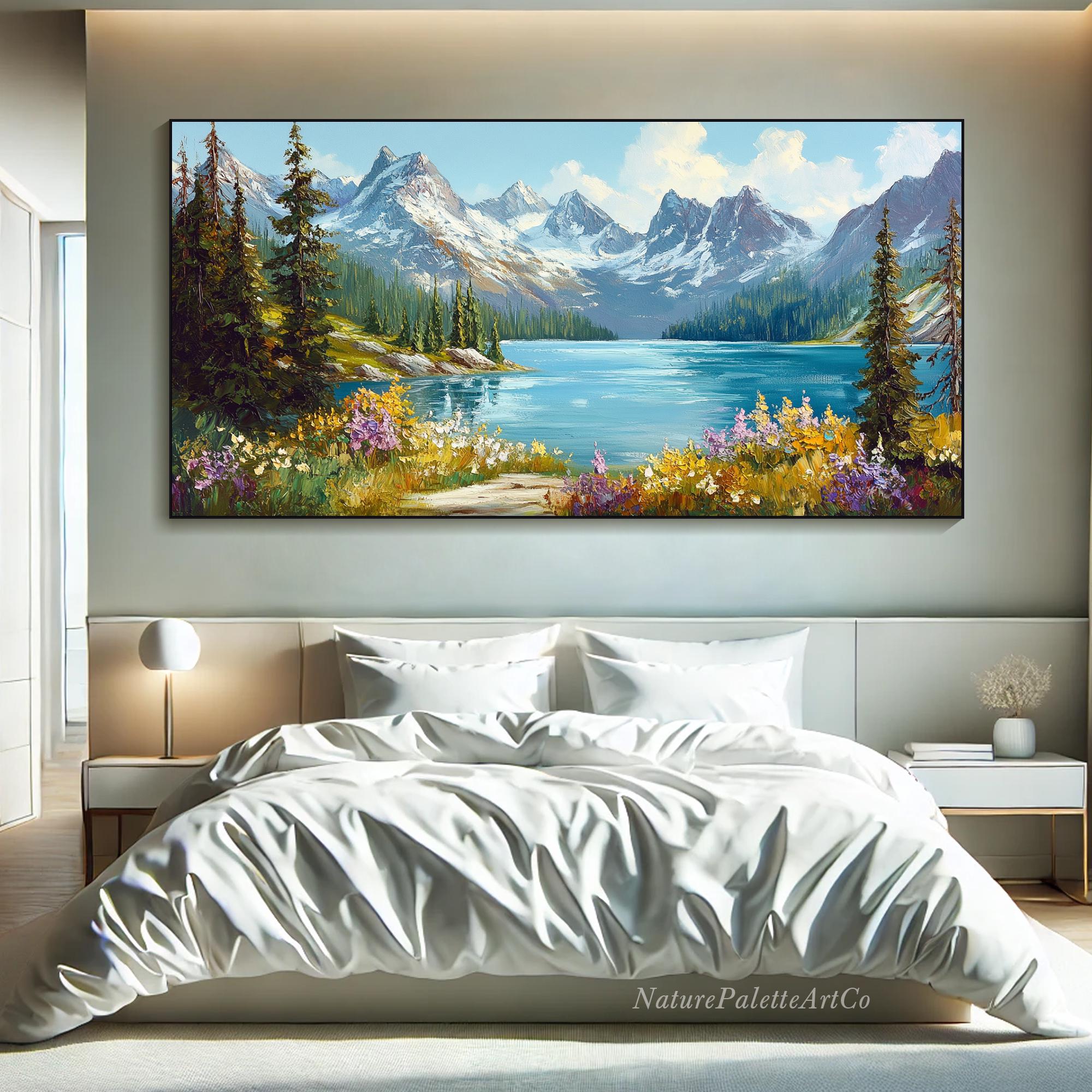Forest Landscape Hand Painted Oil Painting on Canvas Lake Mountain ...