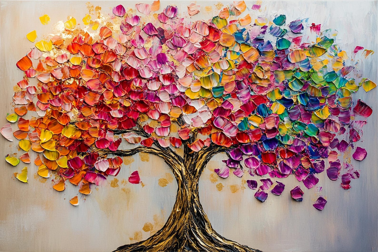 Colorful Abstract Tree Painting on Canvas 3D Textured Rainbow Petal ...
