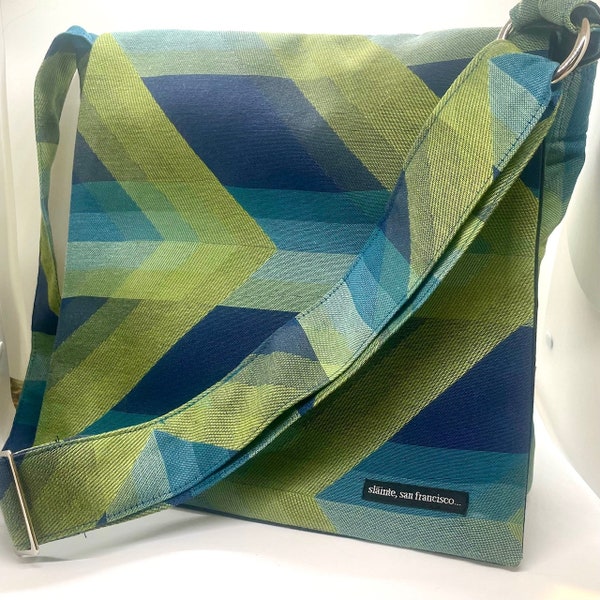 MESSENGER BAG. Cross Body Bag. Travel Bag. Summer Fabric Bag. Green, Blue, Bags Made in USA.