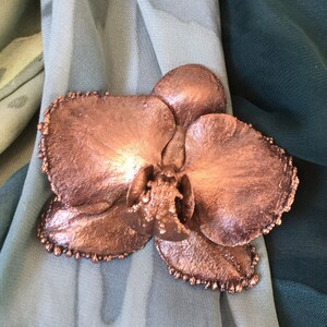 Metal orchid brooch, real flower jewelry, electroforming, unique custom jewelry