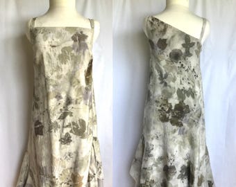 Silk charmeuse dress, Natural Dyeing on Silk, Eco leaf flower, Contact dyeing, Eco Natural Plant Dyed, Eco Friendly