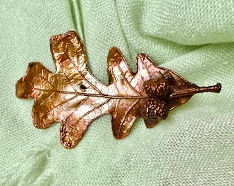 Broche de feuilles de chêne METAl, bijoux plaqués cuivre chêne, électroformage unique sur mesure jewerly unique jewerly