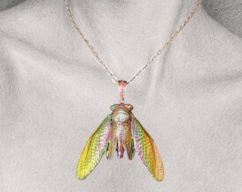 Pendentif cigale, collier cigale en métal, bijoux personnalisés OOAK