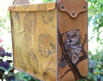 Sac besace pour femme en cuir véritable, feuilles de hibou