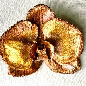 Mother’s Day gift, Metal orchid brooch, real flower jewelry, electroforming, unique custom jewelry