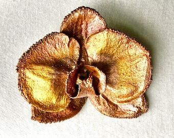 Cadeau de fête des mères, broche d’orchidée en métal, bijoux en vraies fleurs, électroformage, bijoux personnalisés uniques