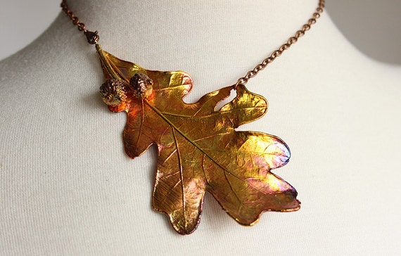 Metal OAK LEAF Necklace Oak Pendant Copper Plated Jewelry