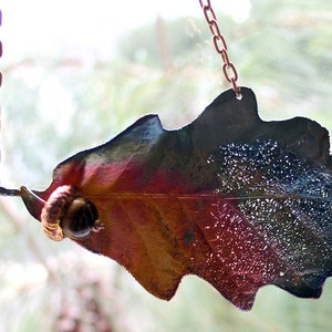 Assymetrical jewelry set, Copper plated Real oak leaf, copper acorn, electroformed leaf, leaf jewelry, electroforming, unique custom jewerly