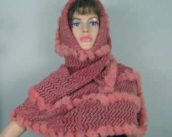 Openwork lacy knit poncho hood