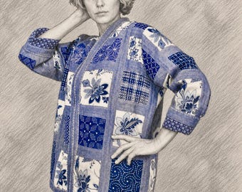 Veste cousue sashiko en patchwork, kimono boro, vêtements en patchwork, fait main artisanal