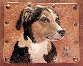 Portefeuille personnalisé portrait d'animaux de compagnie, pochette en cuir gravée