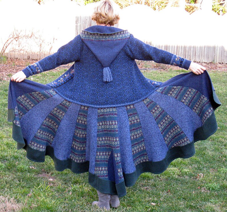 Sweater coat long Blue winter boiled wool Eco friendly Etsy