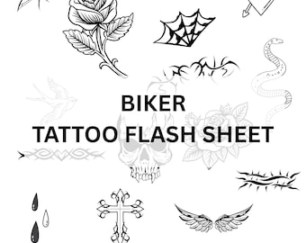 Blackwork Tattoo Flash Sheet – Traditional Line Art Designs (Digital Download)