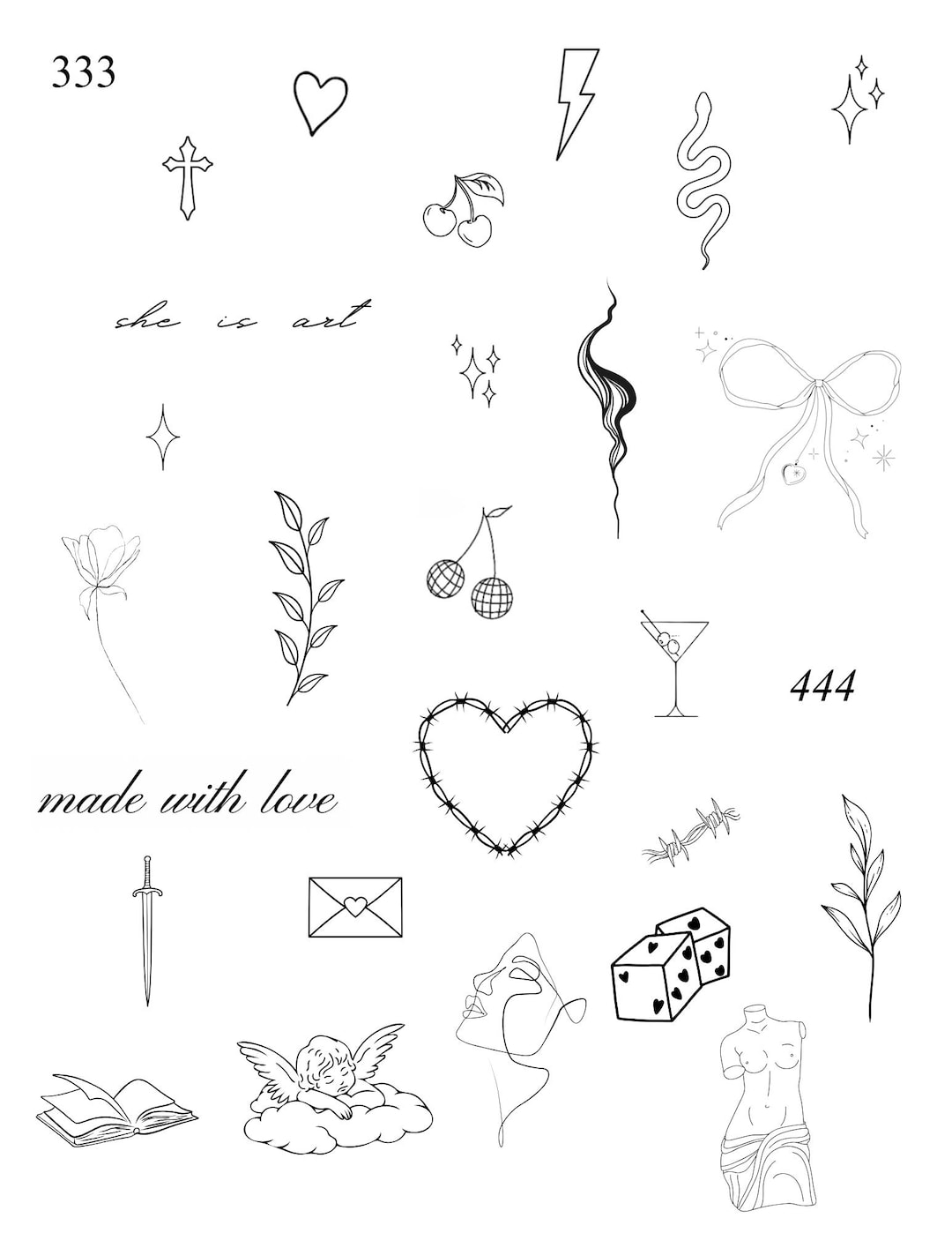 Fine Line Tattoo Flash Sheet | Minimalist Tattoos | 25 Tattoos ...