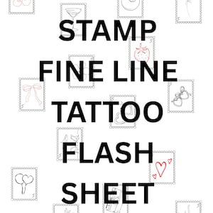 Stamp Style Fineline Tattoo Flash Sheet – Fruit, Florals & Vintage Vibes