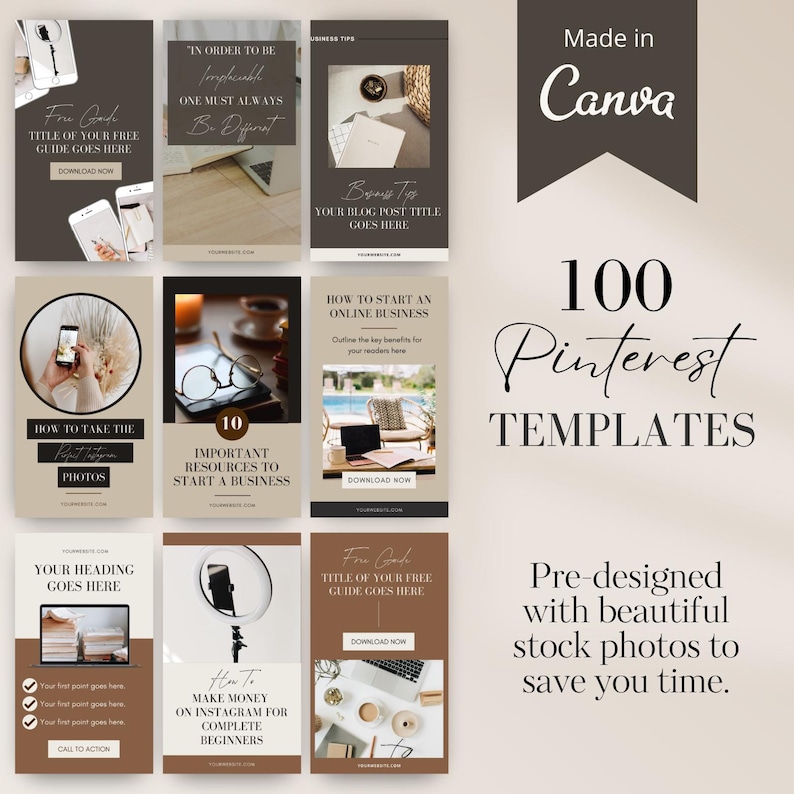 Moody Canva Pinterest Pin Templates Blogger Marketing (digital