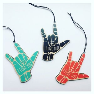 I Love You Ornament - ASL Sign Language Christmas Ornament, Wood Ornament, Rustic Christmas Decor, I Love You More, Couples Ornament,