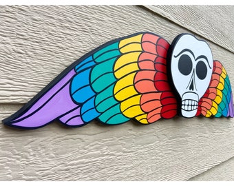 Memento Mori Rainbow Winged Skull Arte original