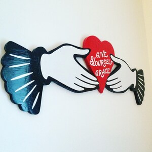 Give Yourself Grace Victorian Hand Wood Sign - Hand Painted Wood Sign, Inspirational Art, Hand Painted Wood Sign, Claddagh Style Wood Sign
