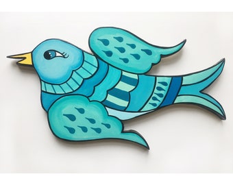 Blue Bird Folk Art Bird Original Art