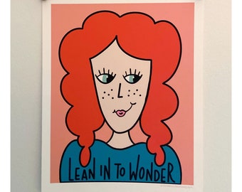 Lean In To Wonder Folk Art Girl Print