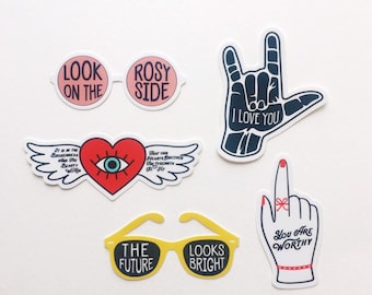 Sticker Pack - Assorted Sticker Set, John Lennon Sticker, I Love You ASL Sticker, You Are Worthy Hand Decal, You Are Worthy Hand Sticker