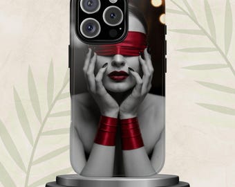 Woman Phone Case: Black & White Portrait with Red Accents, for iPhone 17 16 15 14 Pro Max Plus, Pixel 9 8 7, Samsung S25 S24 S23 Ultra