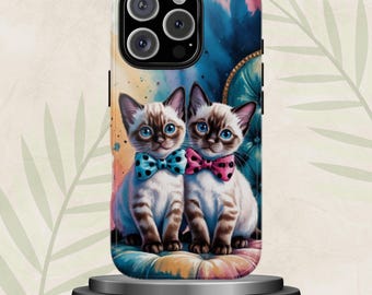 Cute Siamese Kittens Phone Case: Colorful Cat Lover Design, for iPhone 18 17 16 15 Pro Max Plus, Pixel 9 8 7, Samsung S26 S25 S24 Ultra