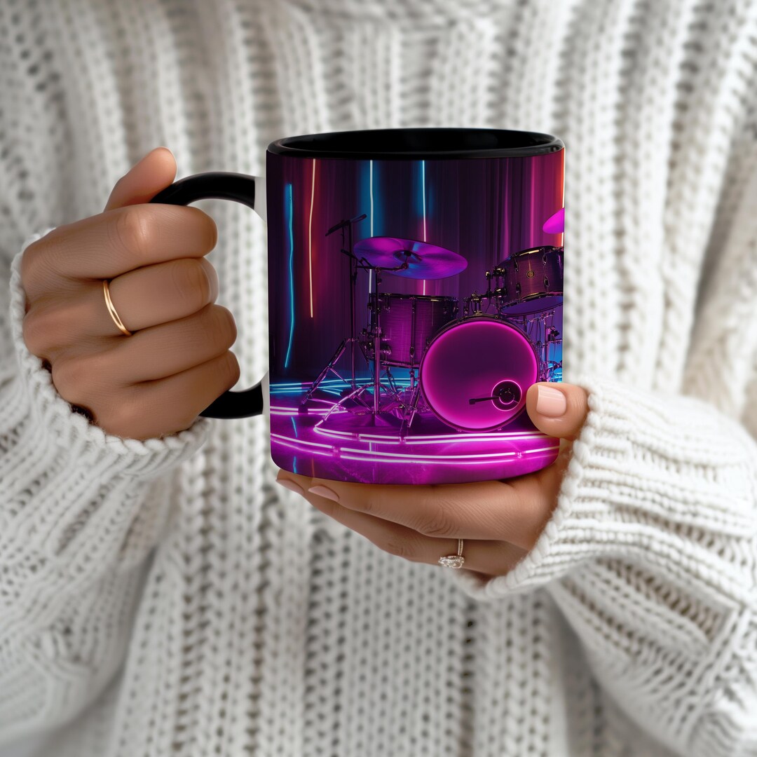 Neon Rock Band Drum Kit Mug - Fun Coffee Cup Gift for Musicians ...