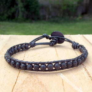 Black Bracelet Essential Oil Diffuser Back to School Thin Small Lava Rock Beaded Teen Mens Womens Calming Thoughtful Gift Lava Stone