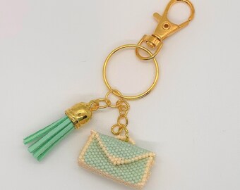 Miniature Beaded Purse Charm, Mint Green Tiny Bag Charm, Handbag Keychain, Key Ring for Wallet, Mini Clutch, Cute Gift For Women for Bags