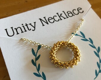 Gold Necklace Holiday Gift For Her, Infinity Necklace, Unity Necklace, Special Handwoven Gold Circle, Strong Woman, Wife, Daughter
