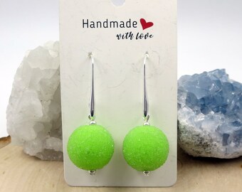 Lime Green Earrings Woman's Evening Everyday Sixties Seventies Style Long Round Dangle Earrings Gift for Wife Mom Girlfriend Teen Earrings