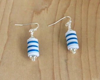 Blue and White Earrings Small Dangle Lightweight Everyday Casual Spring Summer Nautical Stripe Earrings Jewelry For Mom Wife Friend