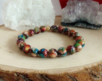 Multi Color Bracelet Everyday Tie Dye Style Jewelry Large Stone Stretch Colorful Cool Boho AAA Gemstone Men's Women's Bracelet