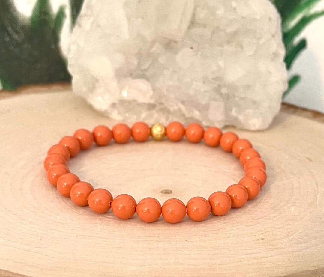 Orange Pearl Bracelet Swarovski Stretch Coral Jewelry - Etsy