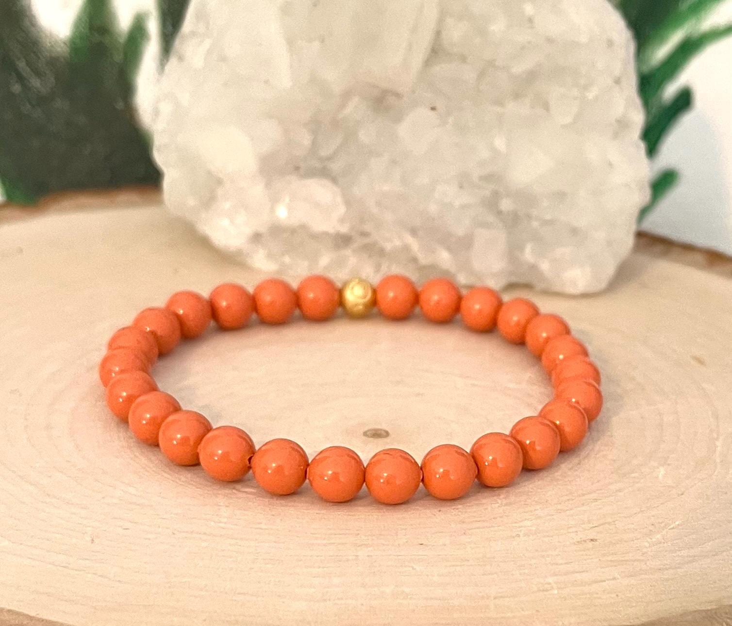 Orange Pearl Bracelet Swarovski Stretch Coral Jewelry - Etsy