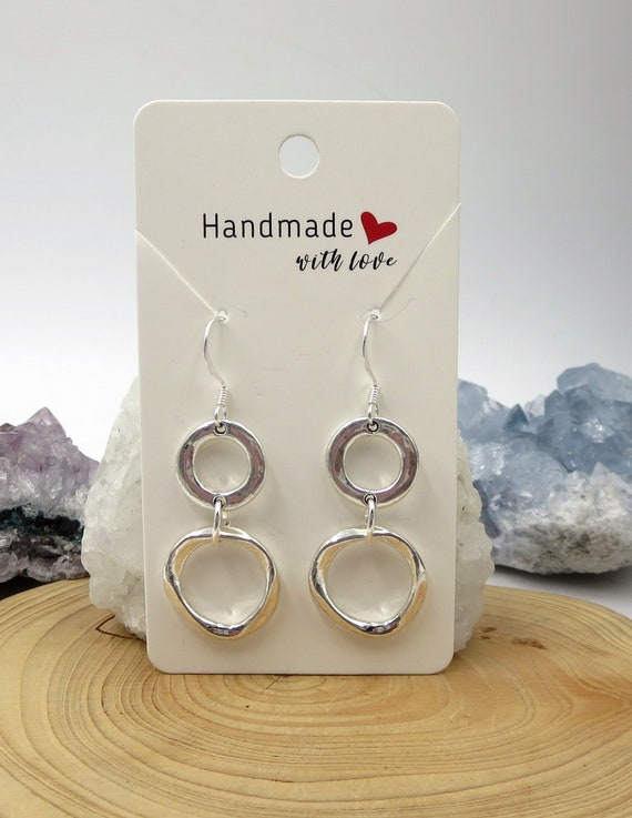 Silver Circle Long Earrings Woman s Evening Everyday Casual Dressy Round Dangle Earrings Gift for Wife Mom Earrings Etsy UK