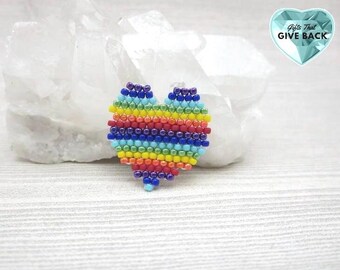 Rainbow Heart Pin, Gay Pride Lapel Pin, Love is Love Brooch, Rainbow Flag Gifts for Her, Present for Him, LGBTQ Design, Charity Gives Back