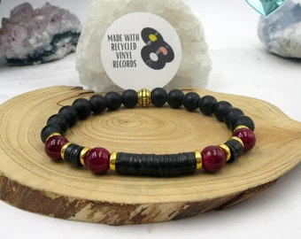 Black and Maroon Bracelet Gift for Sharp Dress Man Modern Unique Unisex Black and Gold Bracelet Gift Music Lover Women's Unisex Bracelet