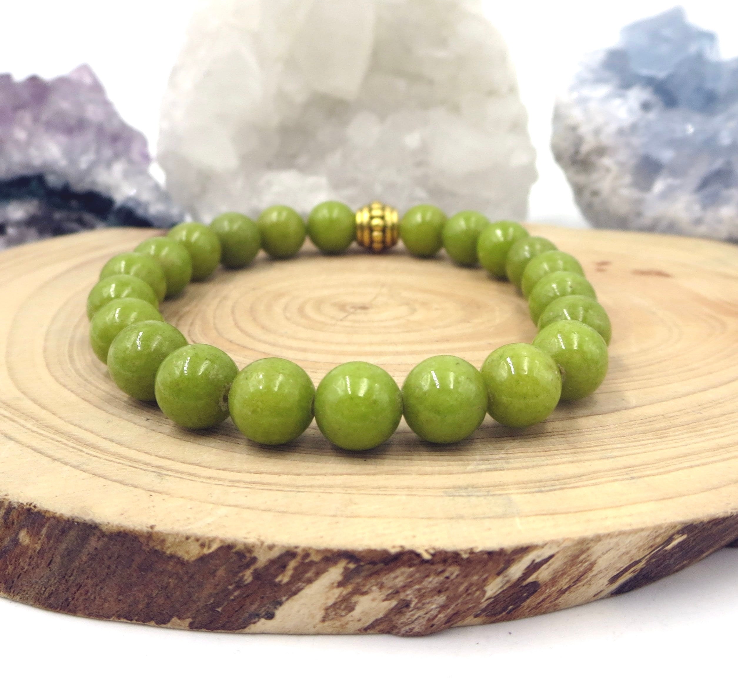 Bracelet Perles Vert Jade Extensible - Unisexe - Neuf Avec étiquettes - Style Tendance