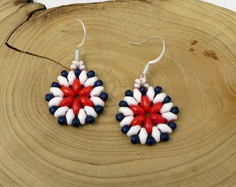 4th of July Red White and Blue  Earrings For Women Jewelry Gives Back Spring Summer Small Woven USA Earrings Gift for Mom American Pride