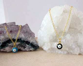 Evil Eye Necklace, Small Teen Light Blue  or Black  Pendant Minimal Single Bead Women's Necklace, Everyday Jewelry, Lucky Eye  Protection