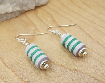 Green and White  Earrings Small Dangle Lightweight Everyday Casual Spring Summer Stripe Earrings Jewelry For Mom Wife Friend