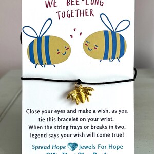 Cadeau pour amateur d'abeilles, bracelet de souhaits à breloques bourdons dorés, meilleure amie, petite amie, nous sommes restés longtemps ensemble, joli bracelet cordon partenaire, carte d'apiculteur