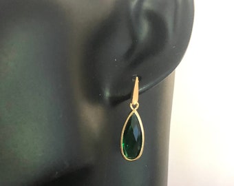 Emerald Green and Gold Earrings Long Dangle Post Dark Green  Earrings Women's Fall Winter Holiday Earrings Gift for Wife Mom Earrings