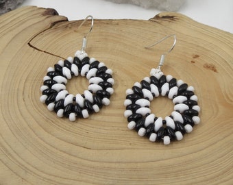 Black and White Earrings For Women Jewelry Gives Back Medium Lightweight Round Beaded Jewellry Everyday or Evening Date Night Earrings